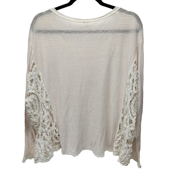 Free People Love Me Do Top Linen Blend Striped Crochet Pullover Pink White Small - Picture 3 of 15